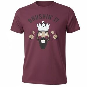 👛 (ANY 2/$20) GILDAN Festive Burgundy Tee with a Nutcracker Motif: CRUSHIN IT